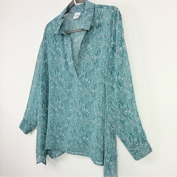 Cabi 3761 Chase Field of Flowers Teal Flowy Long Sleeve V Neck Pullover Blouse - Picture 6 of 16